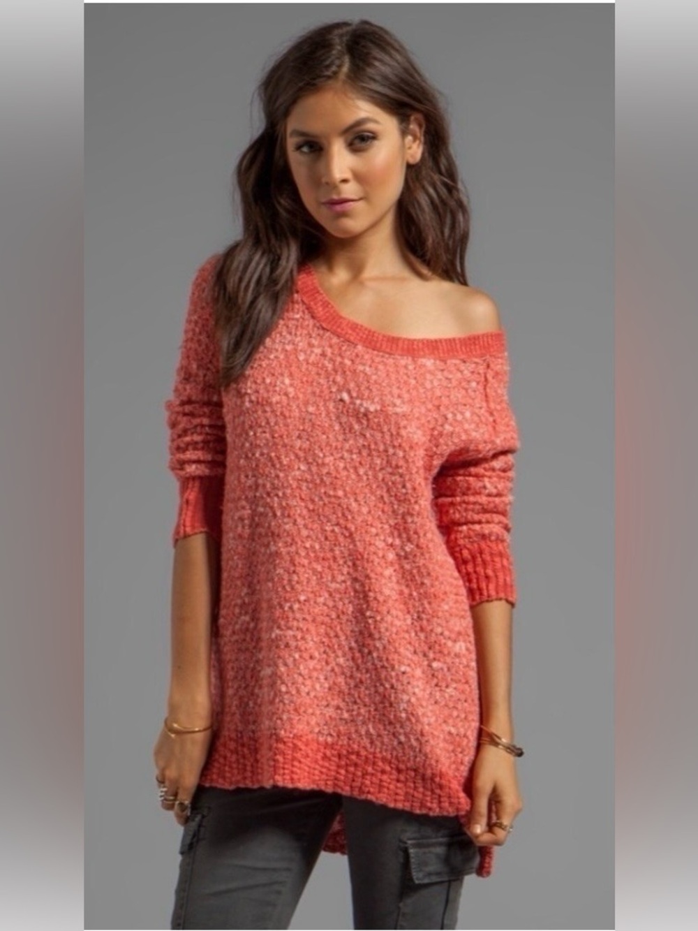Free People Nantucket Red Side Slit Wool Blend Jeepster Pullover Sweater Size XS - Picture 4 of 16